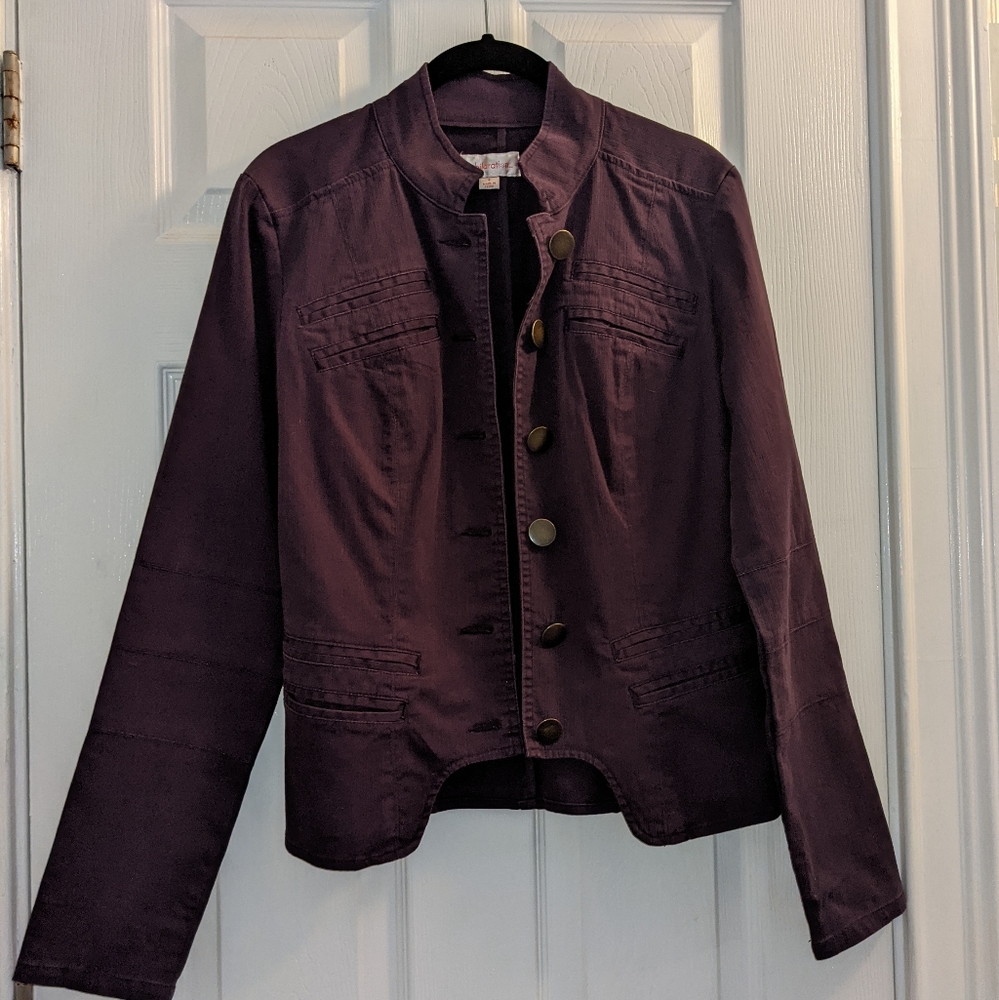 S Purple military style jacket with antiqued buttons